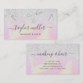 Moderne zilverglitter holografische haarstylist visitekaartje (Voorkant / Achterkant)