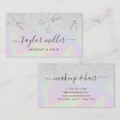 Moderne zilverglitter holografische haarstylist visitekaartje (Voorkant / Achterkant)
