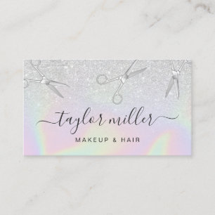 Moderne zilverglitter holografische haarstylist visitekaartje