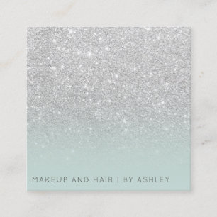 Moderne, zilverglitterijs, blauwgroen make-up prof vierkante visitekaartje