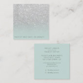 Moderne, zilverglitterijs, blauwgroen make-up prof vierkante visitekaartje (Voorkant / Achterkant)