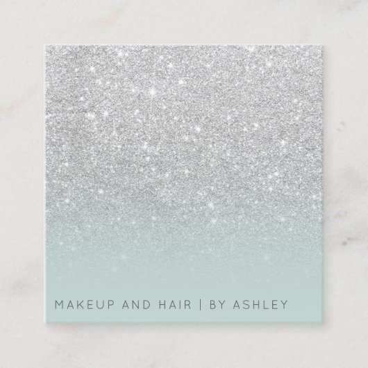 Moderne, zilverglitterijs, blauwgroen make-up prof vierkante visitekaartje (Voorkant)