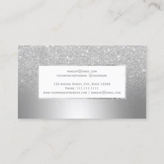 Moderne zilverglitterombre metallic make-up visitekaartje (Achterkant)