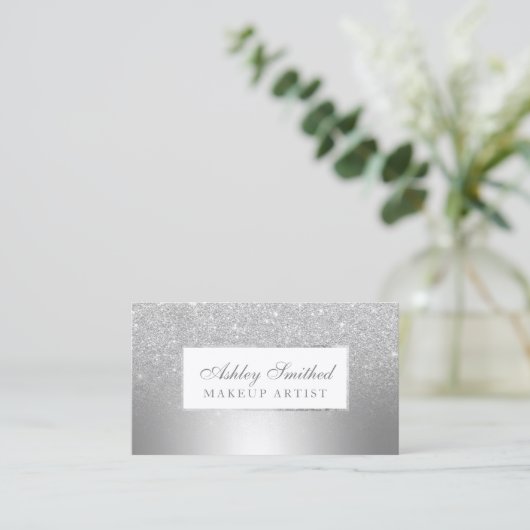 Moderne zilverglitterombre metallic make-up visitekaartje (Staand voorkant)
