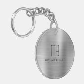 Moderne zilvergrijze monogram sleutelhanger (Voorkant Links)