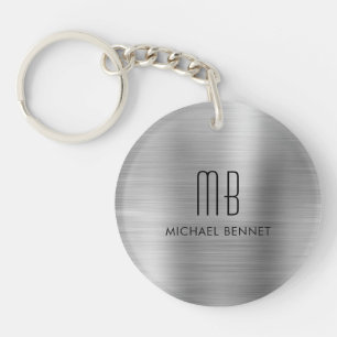 Moderne zilvergrijze monogram sleutelhanger