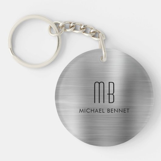 Moderne zilvergrijze monogram sleutelhanger (Voorkant)