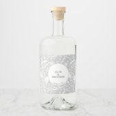 Moderne zilvergrijze of platte bloemigen likeurfles etiket (Voorkant)