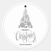 Moderne Zilverige kerstboomfeestdag Ronde Sticker (Voorkant)