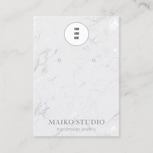 Moderne, zilverkleurige, marmer-oorenkaarten visitekaartje (Voorkant)