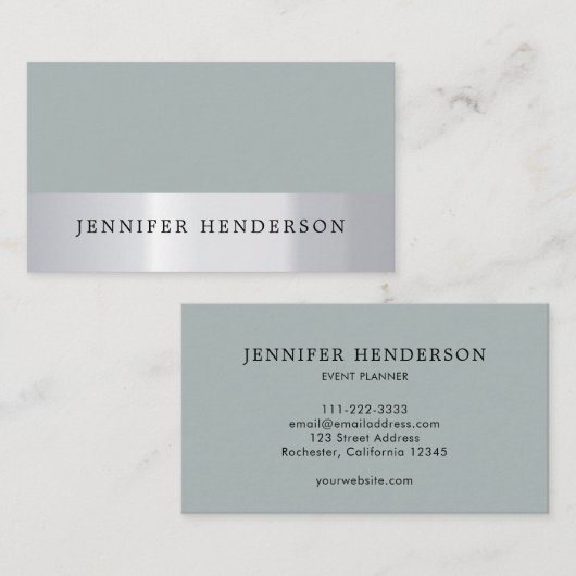 Moderne, zilverkleurige, stoffige blauwe professio visitekaartje (Voorkant / Achterkant)