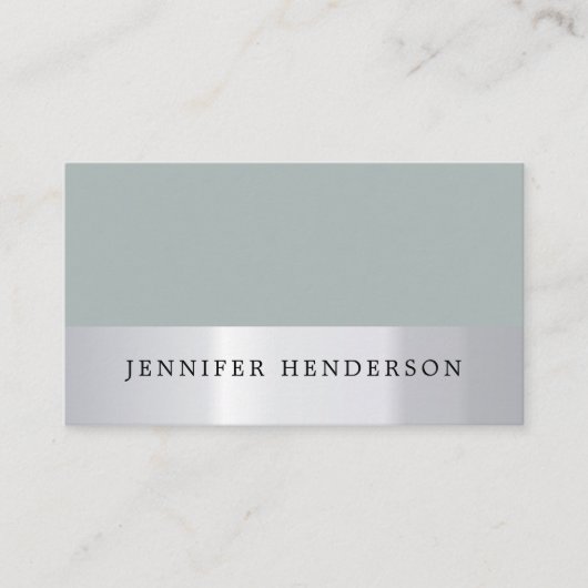 Moderne, zilverkleurige, stoffige blauwe professio visitekaartje (Voorkant)