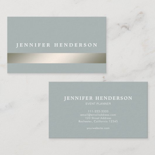 Moderne, zilverkleurige, stoffige blauwe professio visitekaartje (Voorkant / Achterkant)