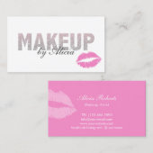 Moderne, zilverkleurige tekst roze lips maken arti visitekaartje (Voorkant / Achterkant)