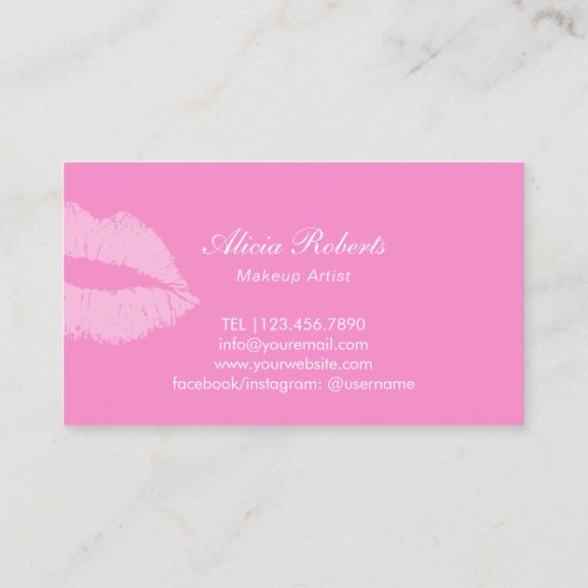 Moderne, zilverkleurige tekst roze lips maken arti visitekaartje (Achterkant)