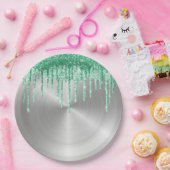 Moderne, zilvermetaal-groene strooiselschijven papieren bordje (Feest)