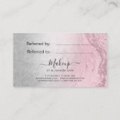 Moderne zilverroze roos goudglitter make-up kunste aanbevelingskaartje (Achterkant)