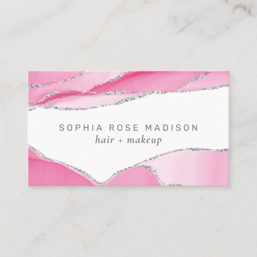 Moderne, zilverroze Waterverf Visitekaartje (Voorkant)