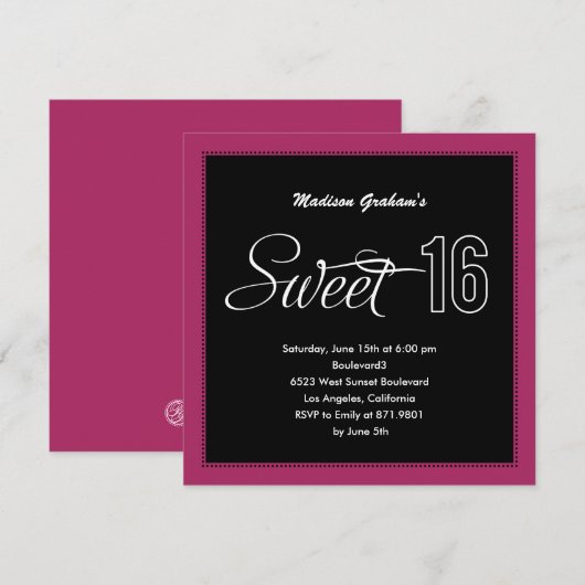 Moderne, zoete 16 uitnodigingen ( kleur) (Voorkant / Achterkant)