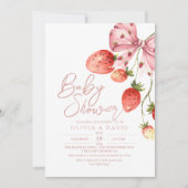 Moderne Zoete Bes Baby Shower Aardbei Uitnodiging (Voorkant)