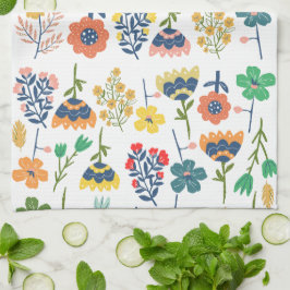 Moderne zoete botanische patroon Roze Blauw geel Theedoek