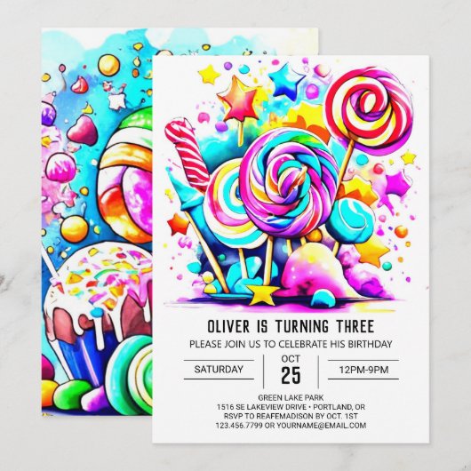 Moderne Zoete Lollipop Verjaardag Kaart (Voorkant / Achterkant)