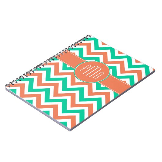 Moderne zomer Chevron Stripes Monogram Notitieboek (Linkerzijde)
