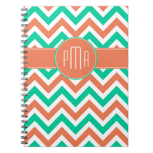 Moderne zomer Chevron Stripes Monogram Notitieboek