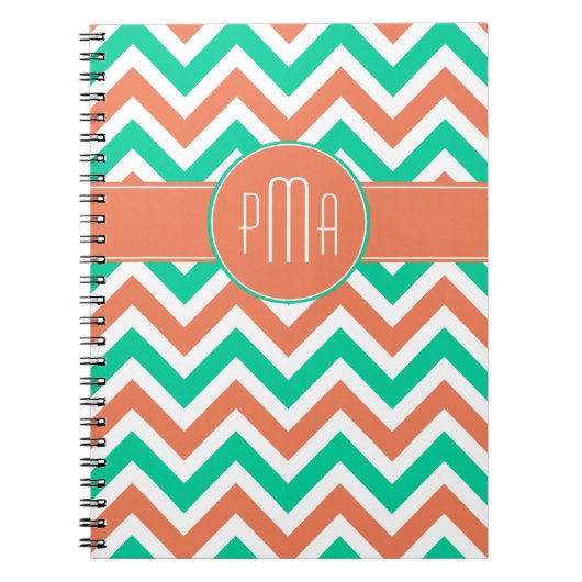 Moderne zomer Chevron Stripes Monogram Notitieboek (Voorkant)