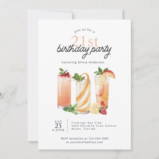 Moderne zomer cocktails 21e verjaardagsfeest kaart (Voorkant)