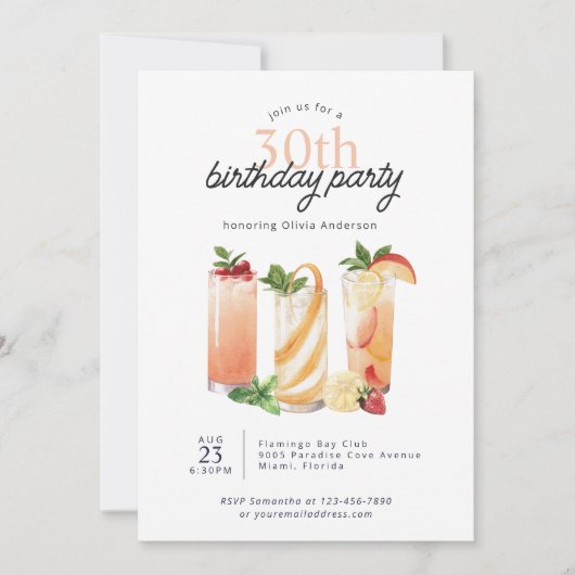 Moderne zomer cocktails 30e verjaardag feest kaart (Voorkant)