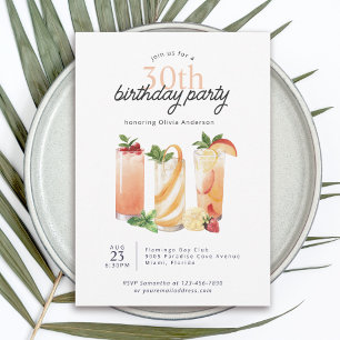 Moderne zomer cocktails 30e verjaardag feest kaart