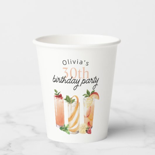 Moderne zomer cocktails 30e verjaardag feest papieren bekers (Voorkant)