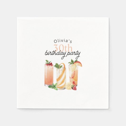 Moderne zomer cocktails 30e verjaardag feest servet (Voorkant)