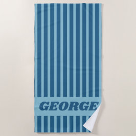 Moderne zomer donkerblauw gestreept gepersonalisee strandlaken