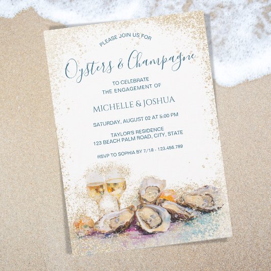 Moderne zomer oester & champagne kuststijl kaart