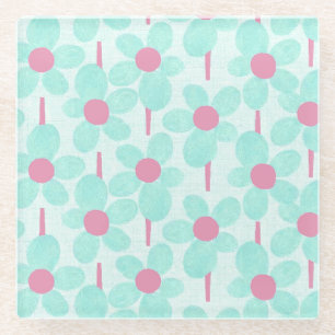 Moderne Zomer Pastel Bloemen Buitenruimte Glazen Onderzetter