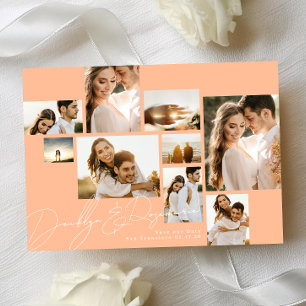 Moderne Zomer Peach Collage QR Code Multi Foto Save The Date