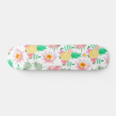 Moderne zomer roze geel tropisch floreel patroon persoonlijk skateboard (Horizontaal)