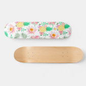 Moderne zomer roze geel tropisch floreel patroon persoonlijk skateboard (Horizontaal)