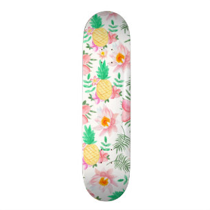 Moderne zomer roze geel tropisch floreel patroon persoonlijk skateboard