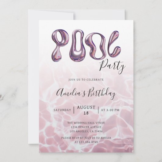 Moderne Zomer Roze Pool Party Verjaardag Kaart (Voorkant)