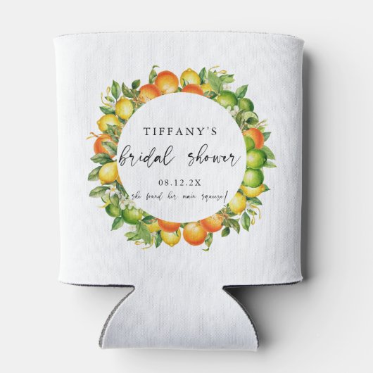 Moderne zomer sinaasappels citroen citrus bruidsdo blikjeskoeler (Achterkant)