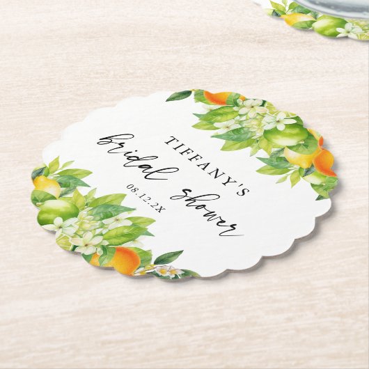 Moderne zomer sinaasappels citroen citrus bruidsdo kartonnen onderzetters (Gekanteld)