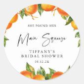 Moderne zomer sinaasappels citroen citrus bruidsdo ronde sticker (Voorkant)