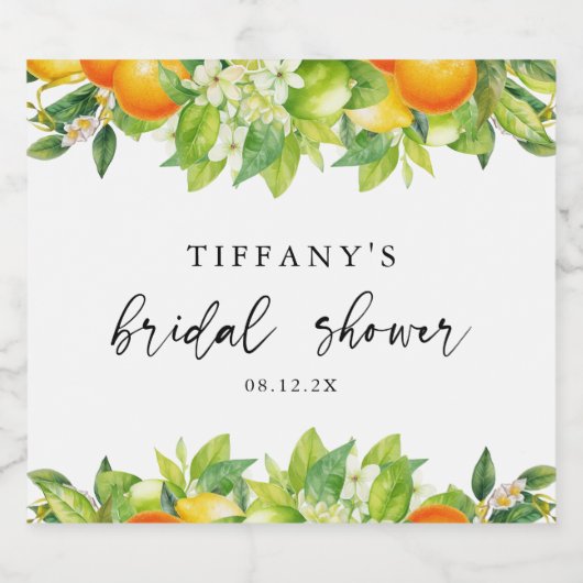 Moderne zomer sinaasappels citroen citrus bruidsdo sparkling wijnetiket (Enkel label)