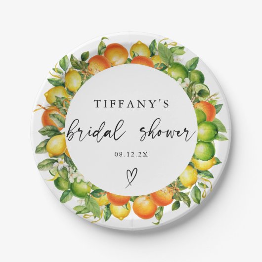 Moderne Zomer Sinaasappels Citroen Citrus Vrijgeze Papieren Bordje (Voorkant)