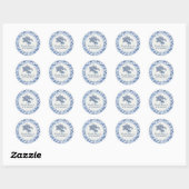 Moderne zomer stoffige blauwe en witte bruidsdouch ronde sticker (Vel)