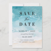 Moderne zomer strand bruiloft aan de oceaan save the date (Voorkant)