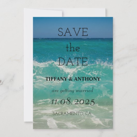 Moderne zomer strandtrouwdag save the date (Voorkant)